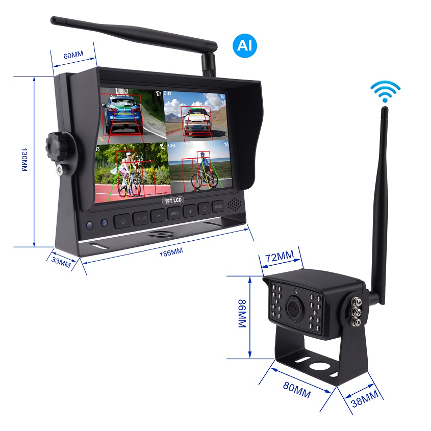 7Inch AI 1080P Wireless Quad View Monitoring System