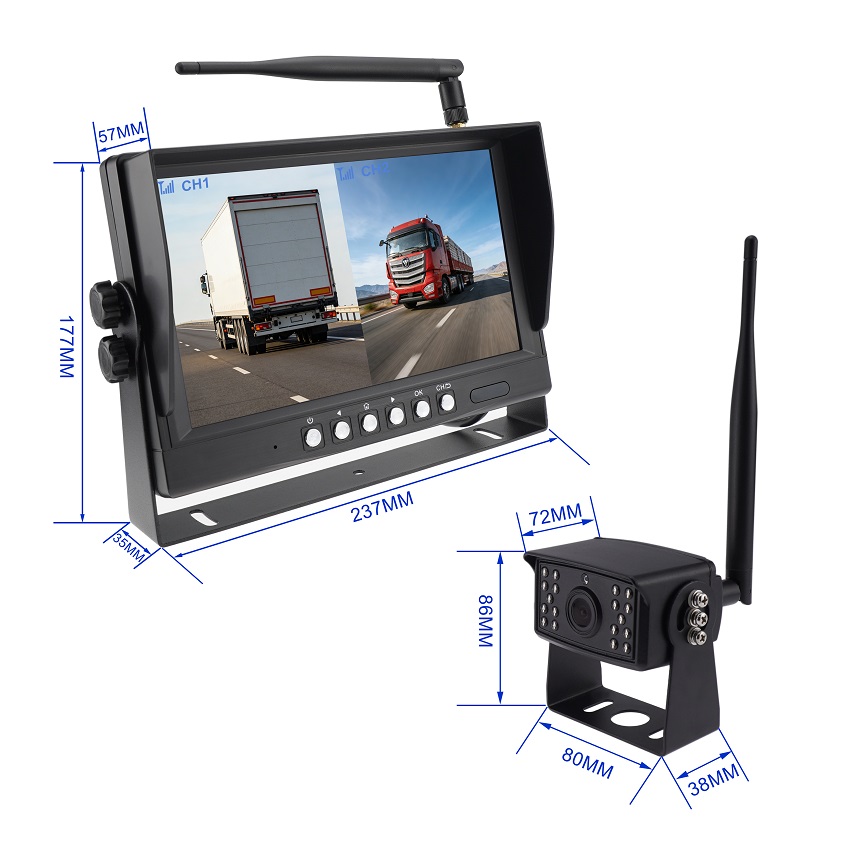 9 Inch Wireless Dual Camera Monitoring System for Trucks, Trailers & Commercial Vehicles