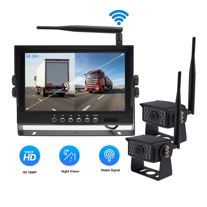 9 Inch Wireless Dual Camera Monitoring System for Trucks, Trailers & Commercial Vehicles