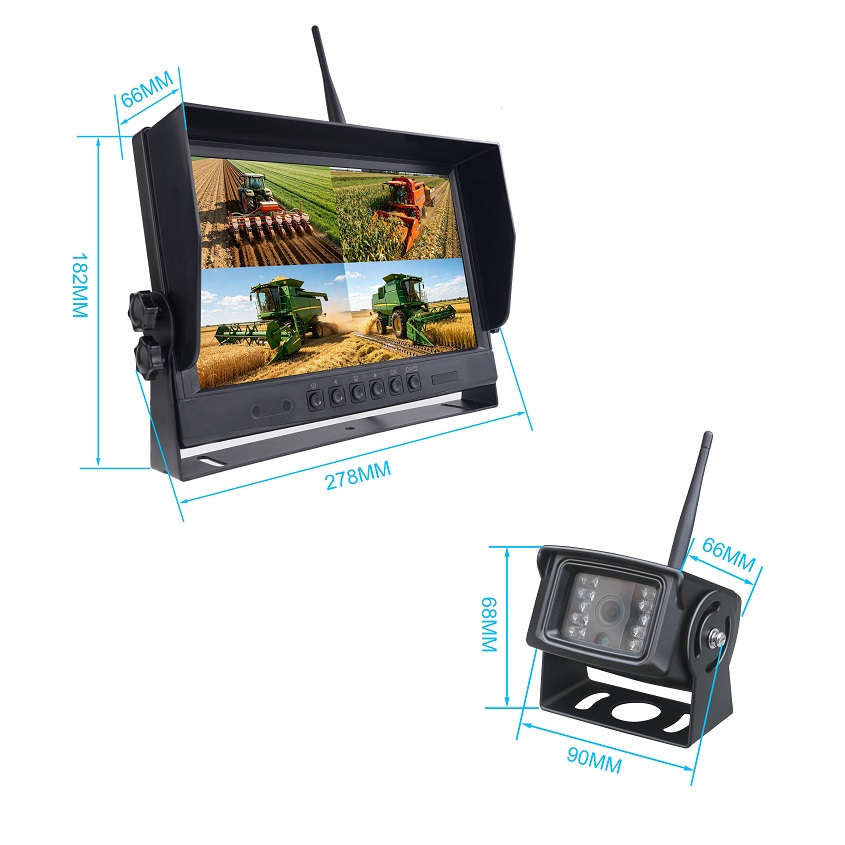 10.1 Inch Wireless Quad Camera System for Agricultural Machinery & Heavy Duty Vehicles